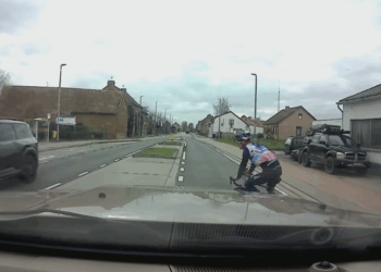 wielrenner veroorzaakt bijna-aanrijding